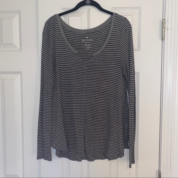 Grey and black striped waffle top - Picture 1 of 1